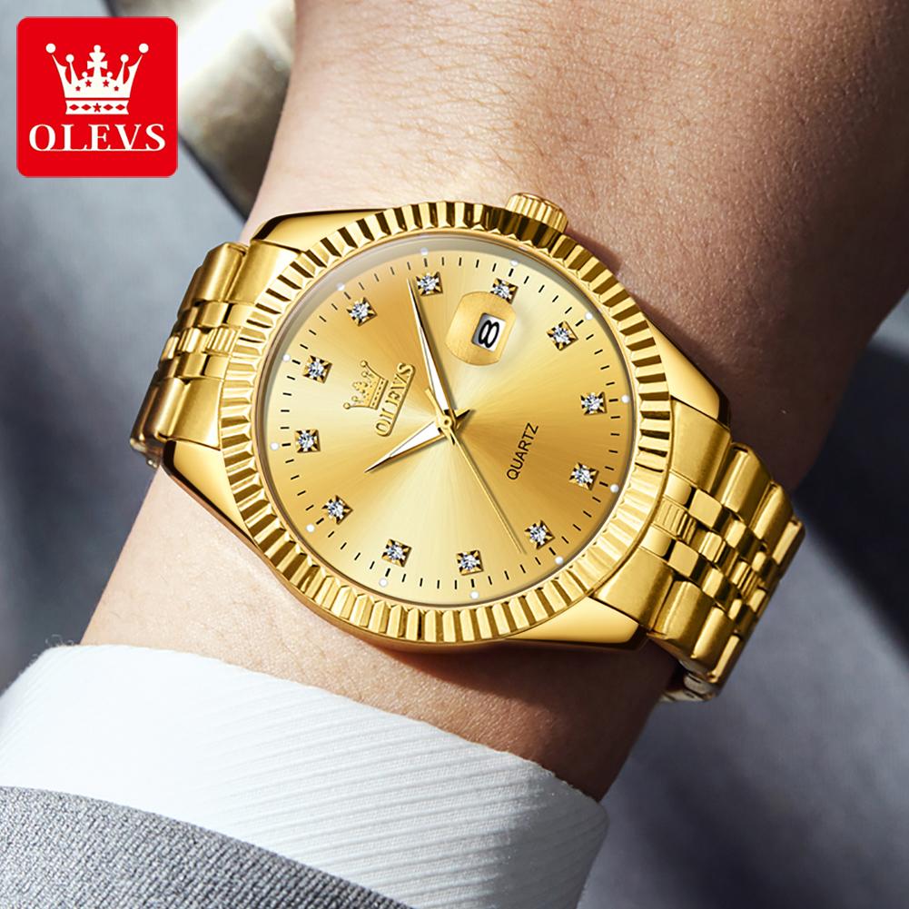 OLEVS 5526 Classic Mens Dress Watch Luminous Waterproof Calendar Stainless Steel Original Luxury Business Quartz Wristwatches