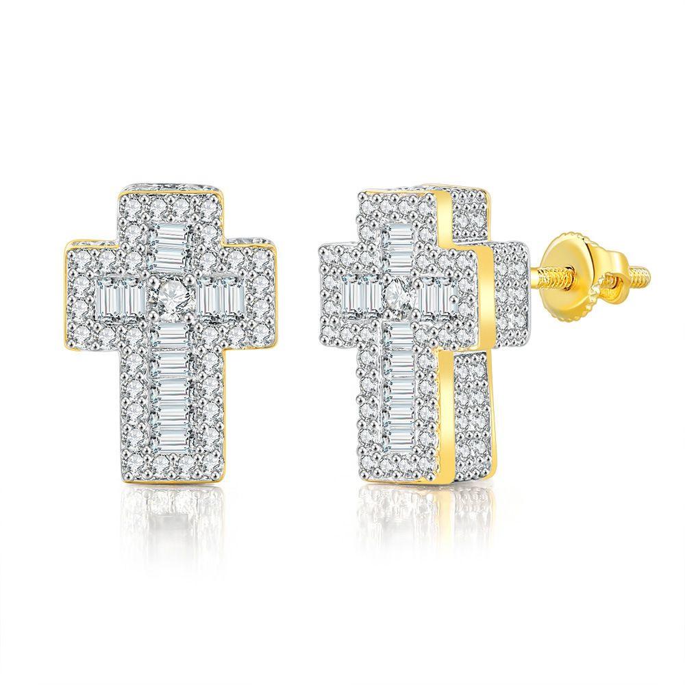 Men Trend Hip Hop Piercing Ear Accessories Gold Plated Gold Silver Zircon Earrings Diamond Ear Studs Studs Earrings Blinking