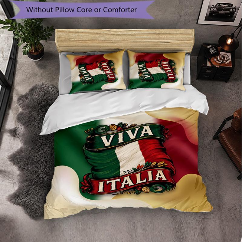 Italy Football Pattern 3 Pieces Bedding Set Soft Microfiber Duvet Cover with Pillow Cases for Bedroom