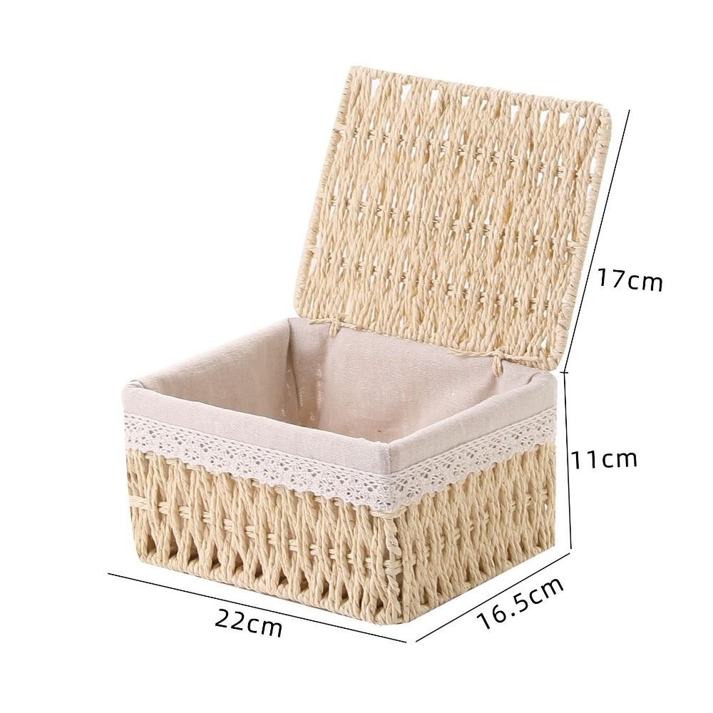 Hand-woven Storage Baskets with Lid/Liner Desktop Sundries Organizer  for Closet Shelf