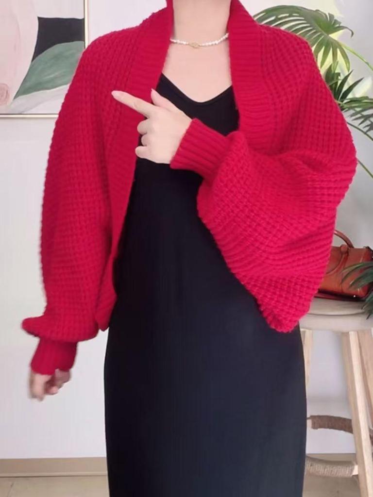 Женская вязаная шаль с длинным рукавом 2024 - Универсальный, модный кардиган для весны и осени, свободный и теплый, с элегантным стилем.
