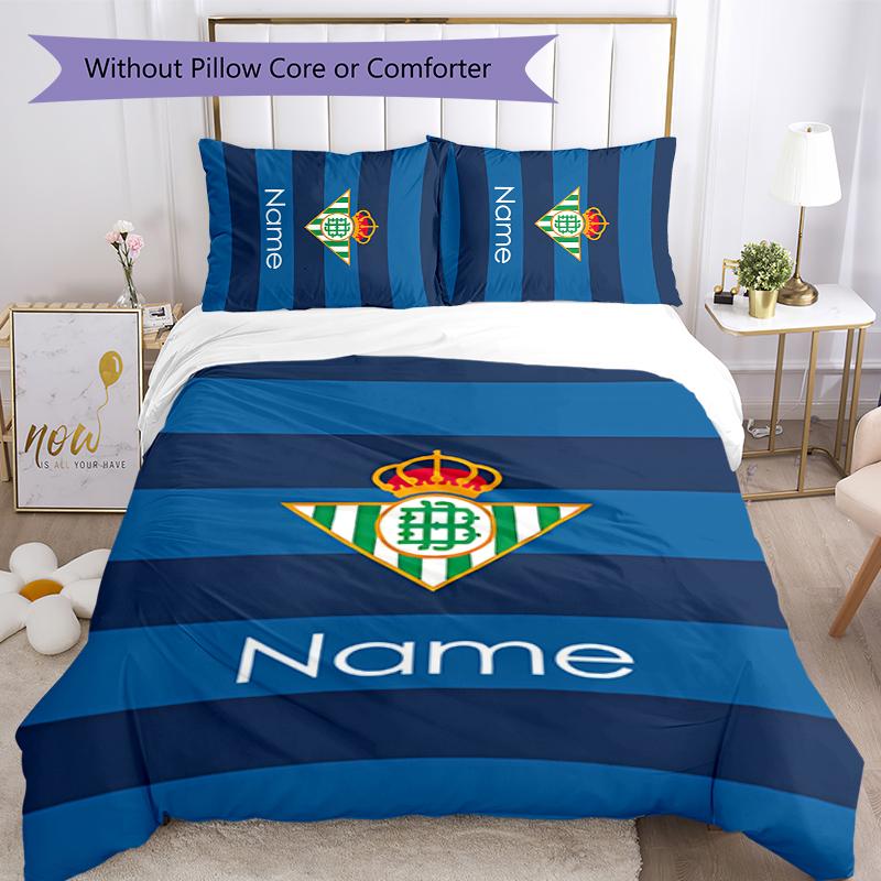 3pcs Custom Name Real Betis Balompié Bedding Set Duvet Cover Closure Includes 1 Duvet Cover & 2 Pillowcases for All Seasons Bedroom Decor