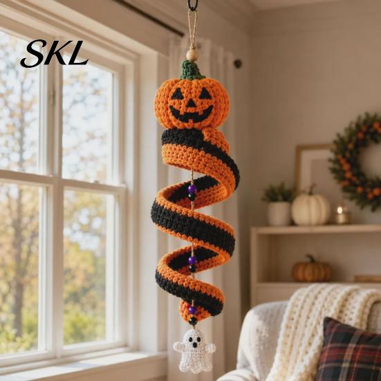 DIY Home Wall Hanging Craft Crochet Kit, Ghost/Penguin/Deer/Gingerbread Man/Pumpkin Shape, Spiral Halloween Ornament Crafting for Decor Kit Adults
