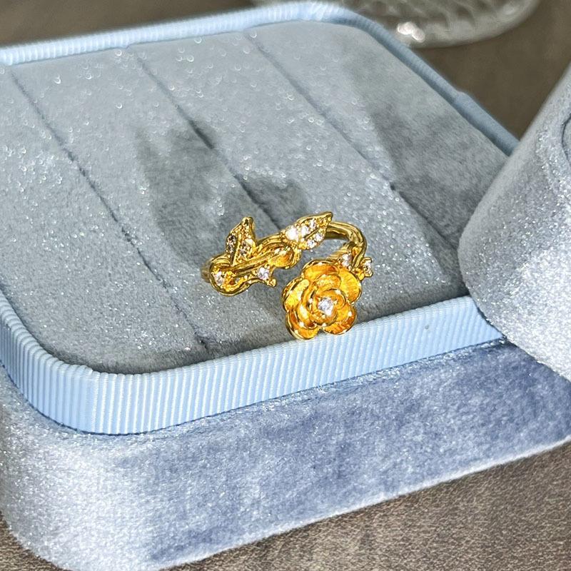 2026 Old Money Wind Exquisite Micro-inlaid Zircon Butterfly Flower Opening Ring Women's Light Luxury Geometric Stacking Wearing Versatile Niche Ring
