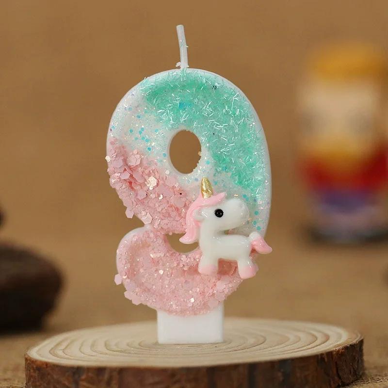Happy Birthday Candle 0-9 Numbers Candle Pink Unicorn Birthday Candles for Cake Children's Birthday Party Candle Cake Decorating