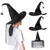 Women Halloween Witch Hat Foldable Adult Black Satin Wizard Hat Halloween Party Costume for Cosplay Carnivals Masquerades