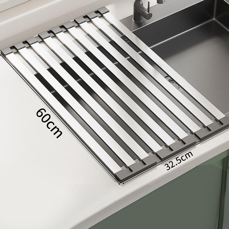 Adjustable Stainless Steel Kitchen Sink Drain Basket Foldable Retractable Rack for Vegetable Dish and Fruit Drying