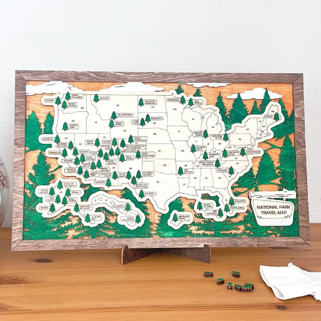 Nationals Parks Tourist Map Wooden Travel Map Wall Pendant Home Decoration Ornament