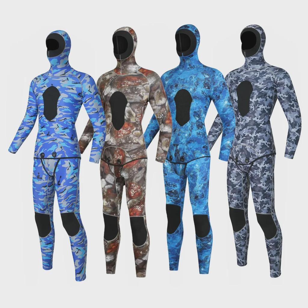 3mm Men's Camouflage Hooded Wetsuit for Hunting, Freediving, Surfing, and Rescue