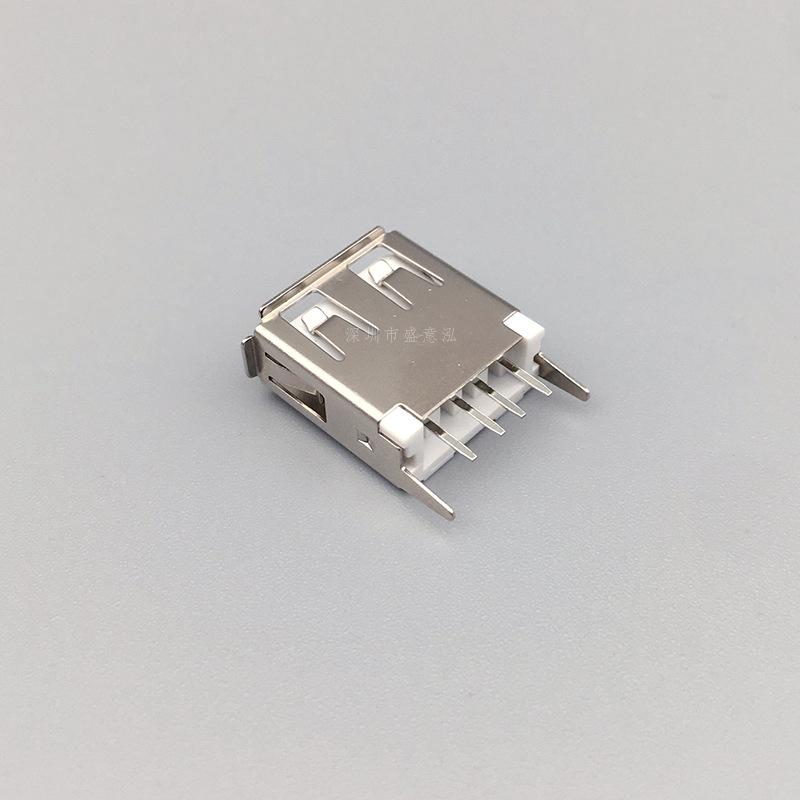 Разъем USB A Female для монтажа на плату, 13,7 Прямой штырь, Прямая вставка 180°, Обжимной край, Однослойная интерфейсная розетка