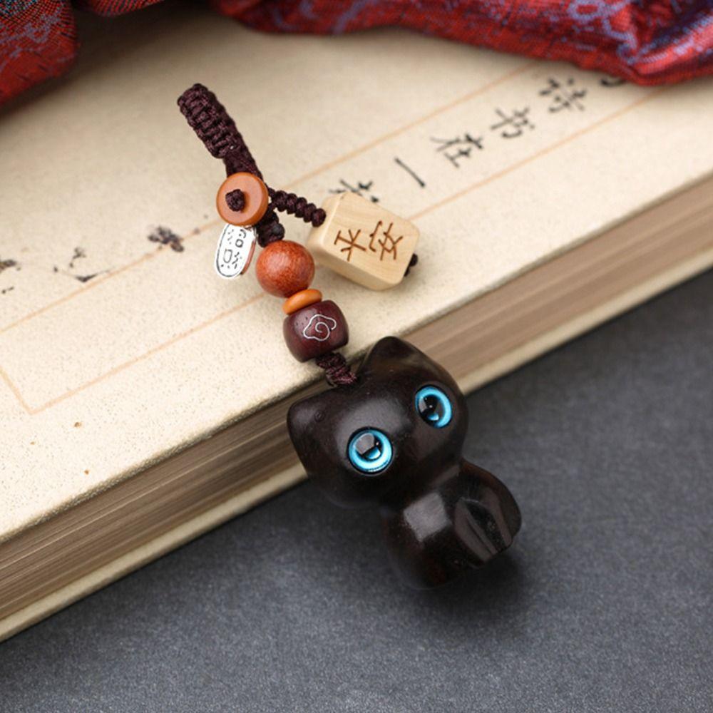 Шармы для ключей автомобиля Сандаловое дерево Брелок Подвеска Счастливый кот Ремешок для ключей Кольцо для мобильного телефона Женщины