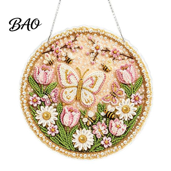 Adults Rhinestone Art Kit Christmas Painting Suncatcher Kit, DIY Faux Pearl Sparkling Crafts for Beginner, Acrylic Xmas Ornament