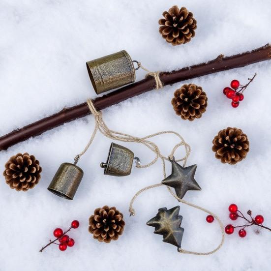 Rustic Christmas Bells Metal Tibetan Inspired Bells Decorative Cow Bells with 4 Bells On Hanging Rope for Home Door Mantel Decor