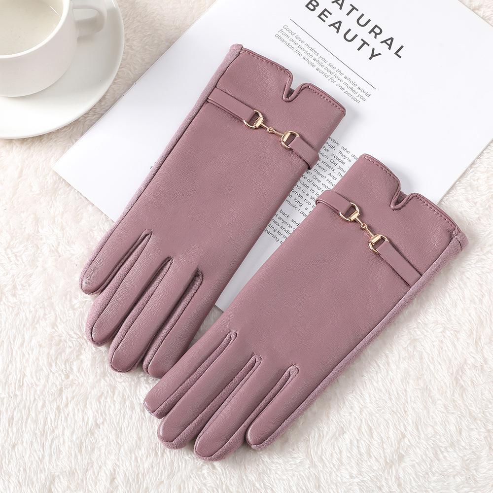 Женские Милые Ветрозащитные Перчатки из Искусственной Кожи: Зимняя езда на велосипеде, вождение и сенсорный экран, с толстой бархатной подкладкой