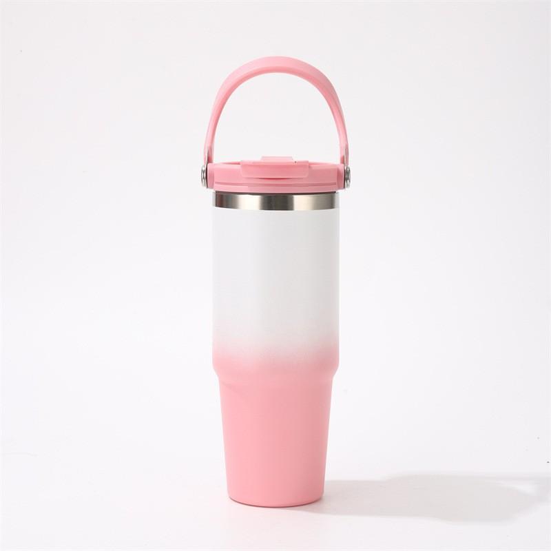 30oz Stainless Steel Travel Mug With Handle Straw Lid Vacuum Insulated Water Bottle Car Office Gym