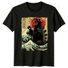 Футболка KattJira Catzilla Пародия, Смешной Кот Волна Японский