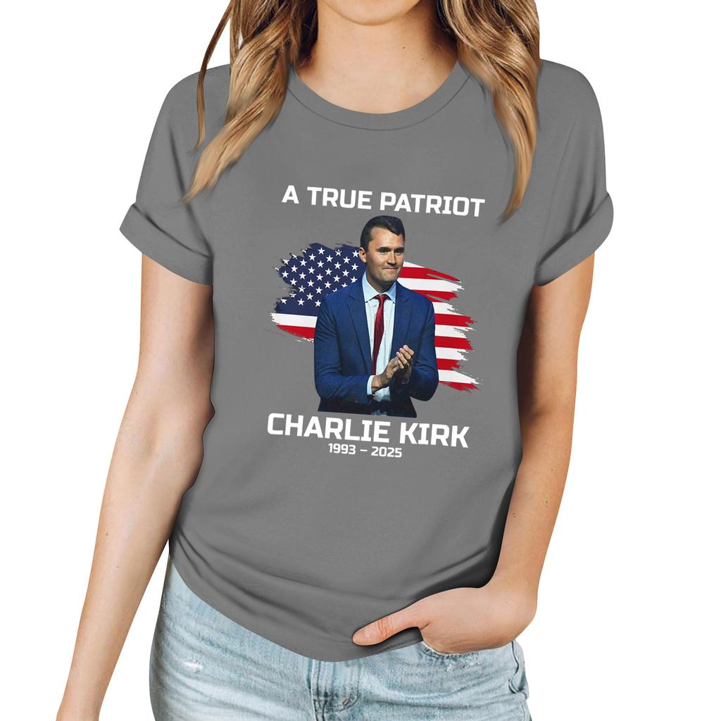 Women's Casual Printed T-Shirt Round Neck Pullover Short Sleeve Top