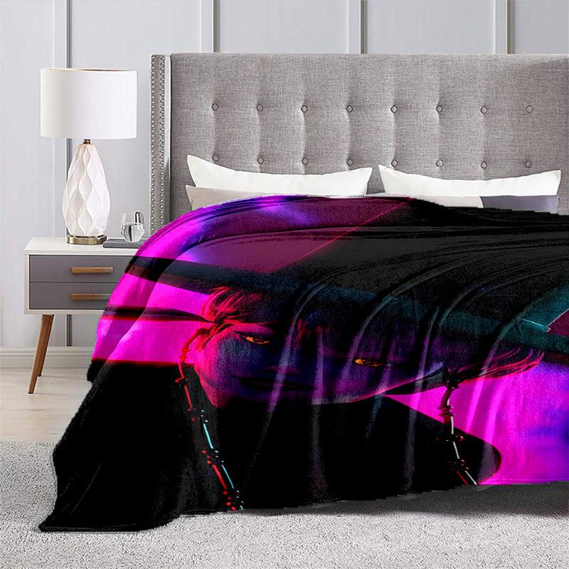 1pc Neon Witch PortraitCartoon Blanket,Portable Throw for Travel , All-Season Cozy Blanket,Ideal Gift for Christmas, BirthdaysPB006