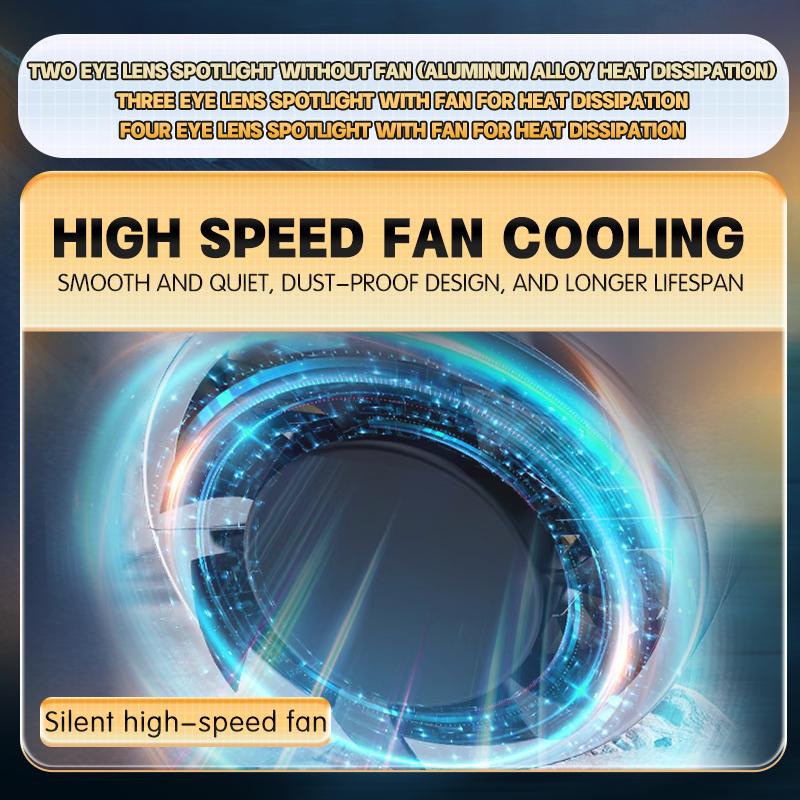 4 Led Motorcycle 5 Modes Strobe Headlights Blue Lens Spotlights High/Low Beams With Fan For Motorbike Scooter Car Trucks SUV Driving Fog Lamp 12V