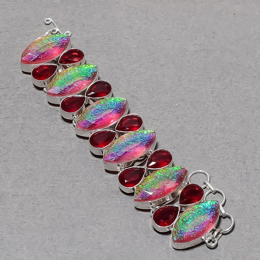 Pink Australian Triplet Opal Garnet Gemstone Bracelet Adjustable Link Jewelry 8"