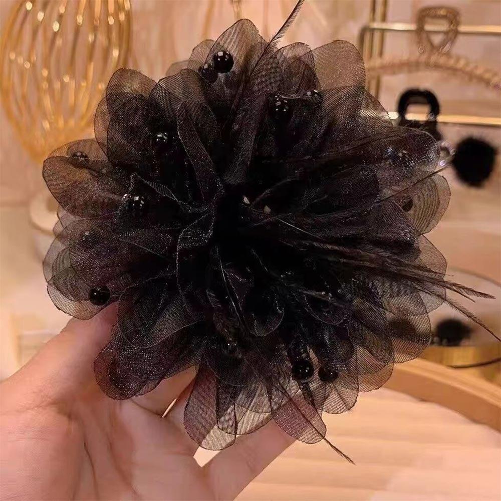 Peony Flower Grasping Clip Feather Ladies Headwear Vintage Hair Claw Clips for Women
