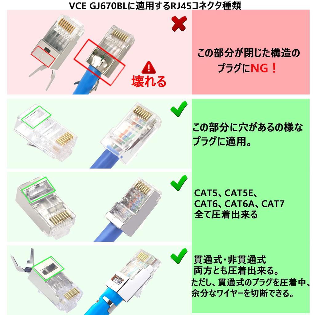 VCE GJ670BL Penetration Type RJ45 Crimping Tool Crimping Pliers Cutting During Crimping Compatible with CAT6A CAT6 CAT5E Penetration Type RJ45