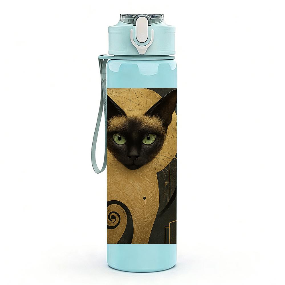 1PC Vintage Siamese Cat Bust 750ml Color Plastic Sports Water Bottle Leakproof Flip Straw Lid For Sports Office Home Use