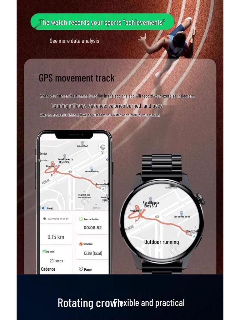 Умные часы Watch5 Sport: Многофункциональный OLED HD экран с Bluetooth