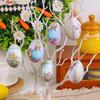 6 Pcs Simulated Easter Eggs Painted Egg with Rope Hanging Decoration Artificial Easter Egg Ornaments with Basket for Spring Holidays Party Accessories