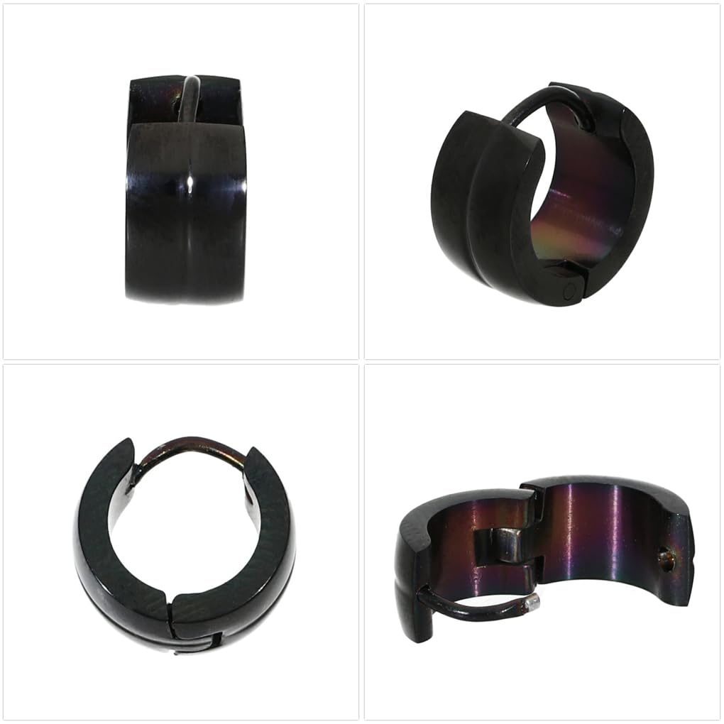 Gin no Wide Black Hoop Single Stainless Simple Black Ring Earring [Shinjuku Kura] Earring, Earring, Steel, Allergy-Friendly, Nickel-Free,