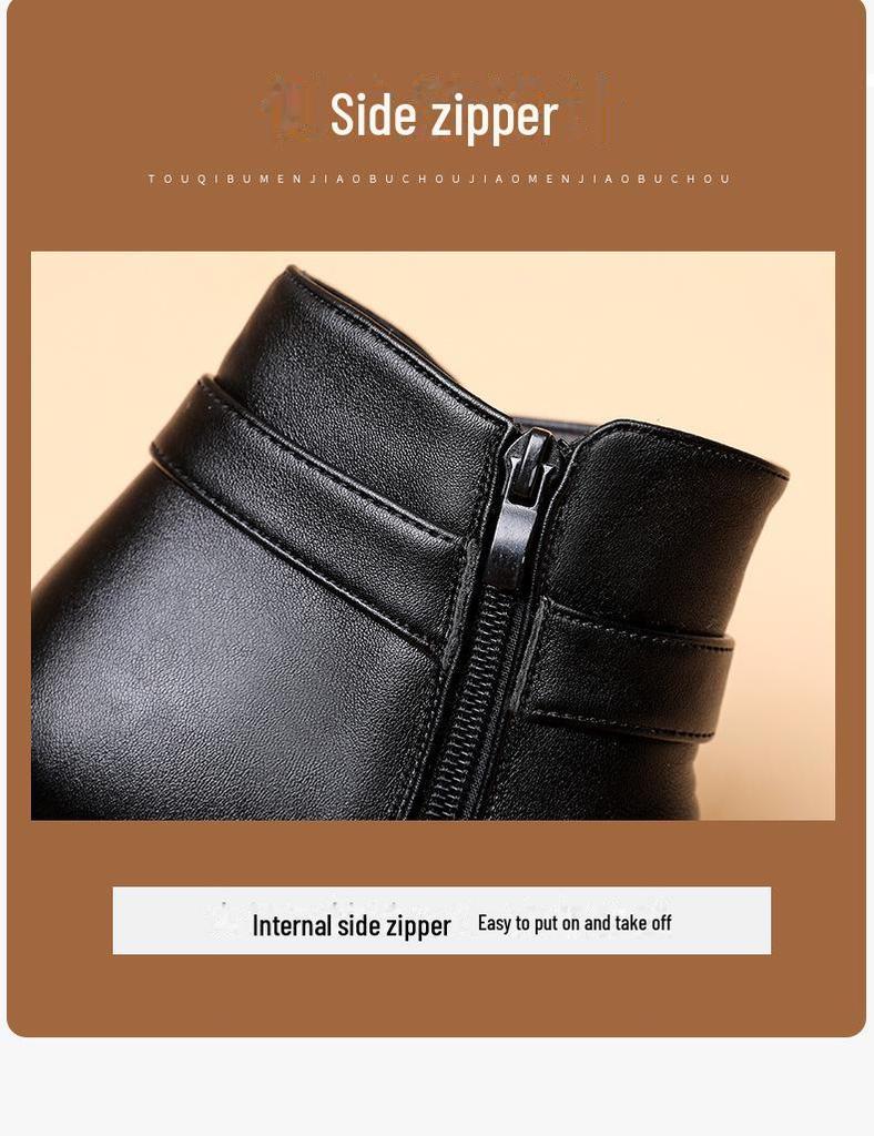 Женские нескользящие короткие ботинки из хлопкового бархата для людей среднего и пожилого возраста - теплая зимняя кожаная обувь для мам и бабушек