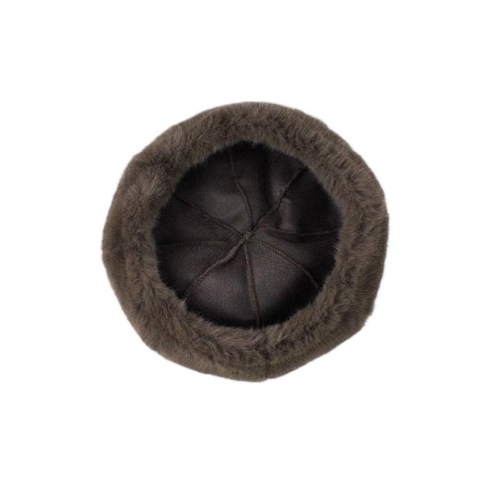 Элегантный винтажный берет однотонный пушистой текстуры меховой берет теплая восьмиугольная шляпа для зимнего сезона