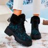 Fashion Women's Fashion Thick Heel Cotton Boots Winter New Round Head Leopard Print Front Lace-up Anti-slip Wear-resistant Short Boots