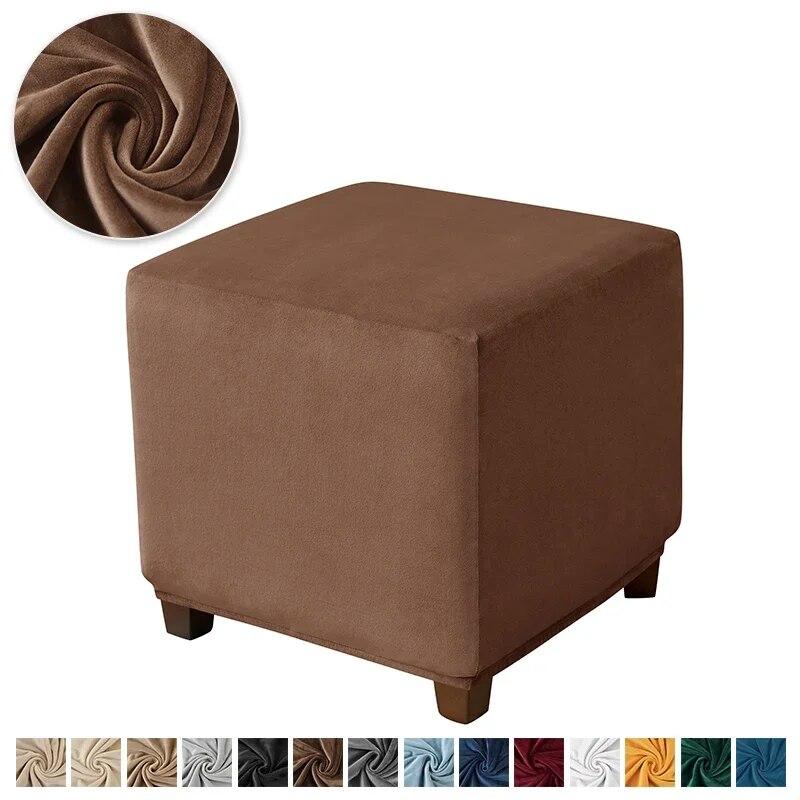 Velvet Ottoman Stool Cover Elastic Square Footstool Covers S/M All-inclusive Footrest Slipcovers for Living Room Housse De Pouf