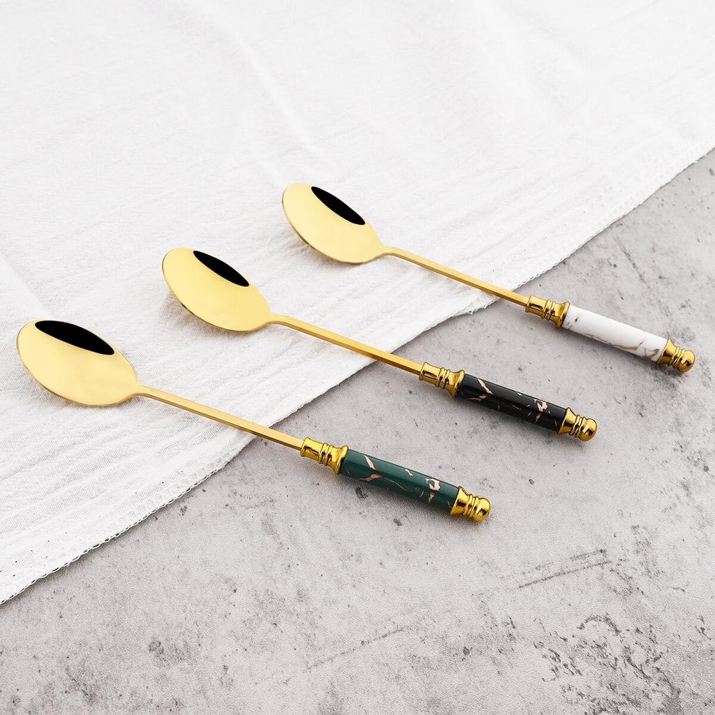 2 шт., золотой, черный, креативный набор кофейных ложек с имитацией мрамора, маленькая ложка из нержавеющей стали, посуда, кухонные аксессуары из серебра