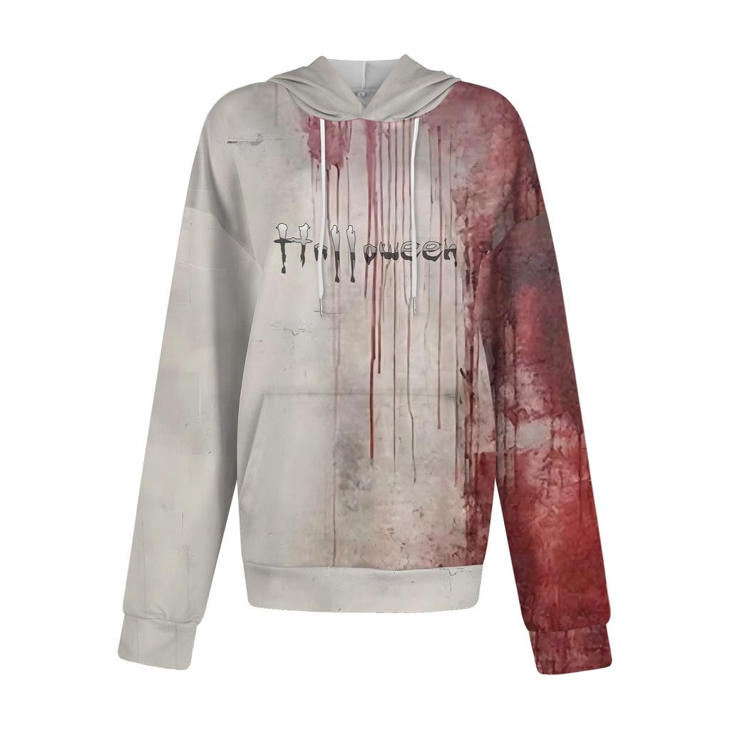 Женская модная повседневная толстовка с капюшоном и длинным рукавом с принтом на Хэллоуин