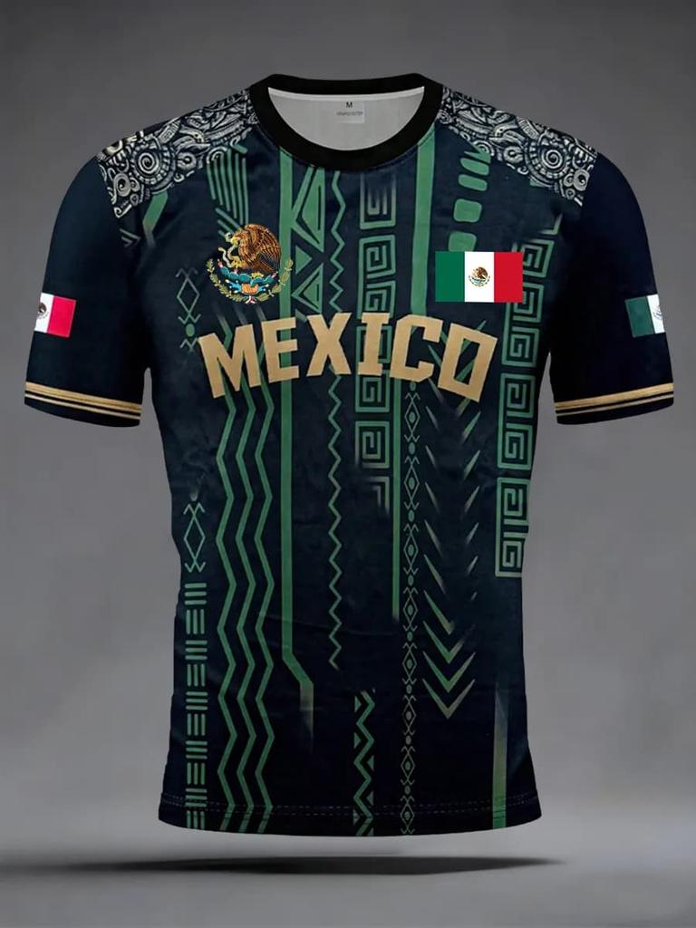 New Men Mexico National Soccer Jersey 3D  Print Quick Dry Football T Shirt  Sports Training Tee for Fan Match Daily Wear