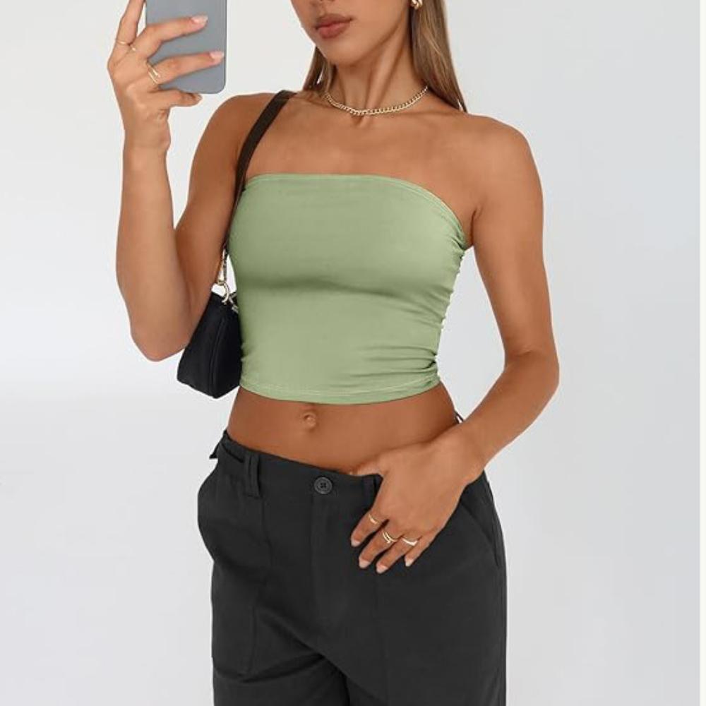 Женский strapless укороченный топ-камисоль в стиле Y2K - Однотонный черный, без рукавов, летний топ для повседневной носки