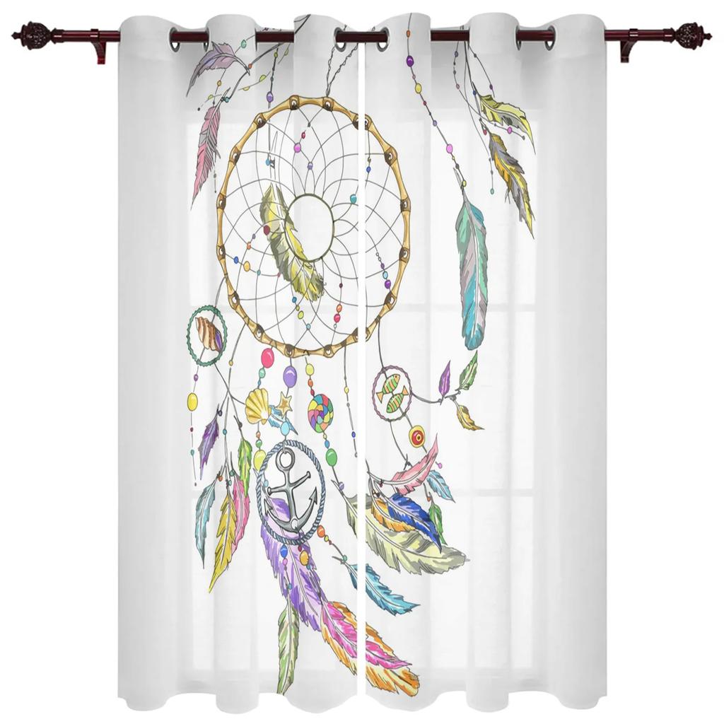 Бохо Ловец снов Акварельный узор с перьями Современные шторы для гостиной, кухни, шторы, жалюзи, портьеры, 2 панели