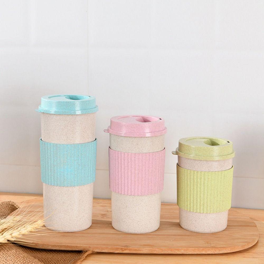 Camping Outdoor Eco-friendly Portable Wheat Straw with Lid Drinkware Tumbler Cup Tea Cup Coffee Mug