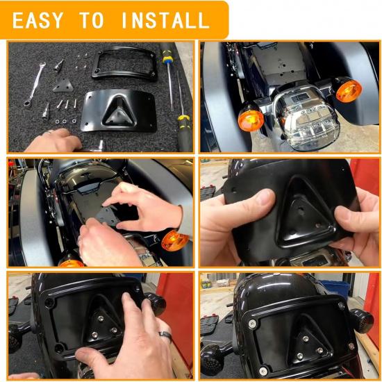 3148 Curved Laydown License Plate Mount With Frame Fit For Harley Davidson License Plate Mount Truck Bracket 3-Hole Relocation Kit