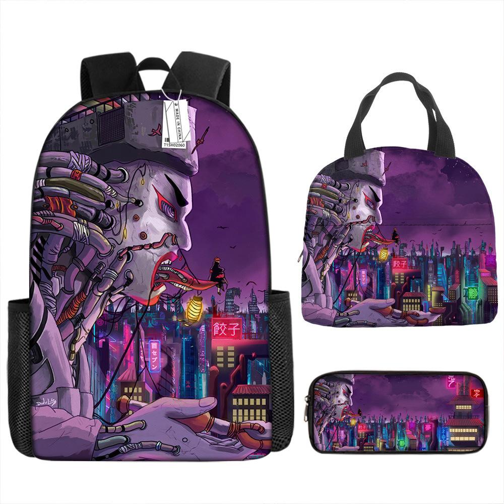 Рюкзак Наруто Рюкзак для начальной школы для мальчиков Рюкзак большой вместимости Сумка для ланча Пенал Набор из трех предметов