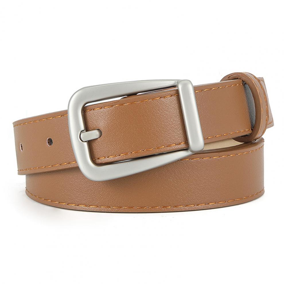 Women Belt Solid Color Pin Buckle Belt Multi Holes Adjustable Length Faux Leather Waistband Jeans Long Pants Belt