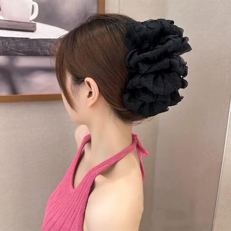 Large Summer Lace Edge Bow Claw Clip Hair Accessory for Women - Multi-Layer Feather Design