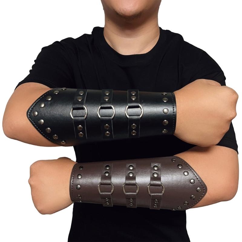 Knight Gauntlet Vintage Wrist Bracers with Rivet Decor Adult Cycling Wrist Guard Cosplay Halloween Supplies