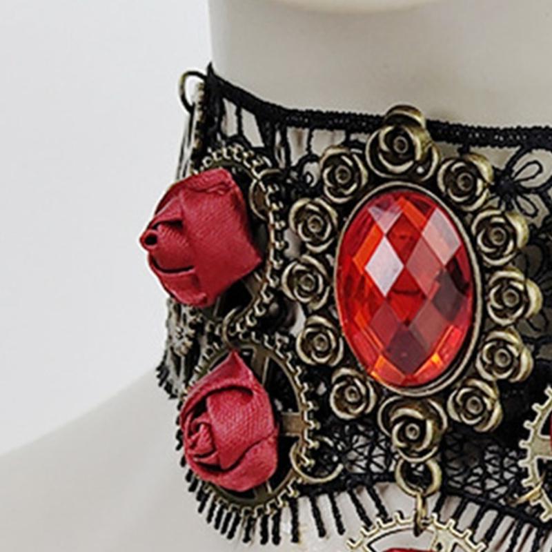 Черный кружевной чокер Готический ожерелье-чокер для Хэллоуина Формальное свидание Наряд в готическом панк-стиле Темный ошейник