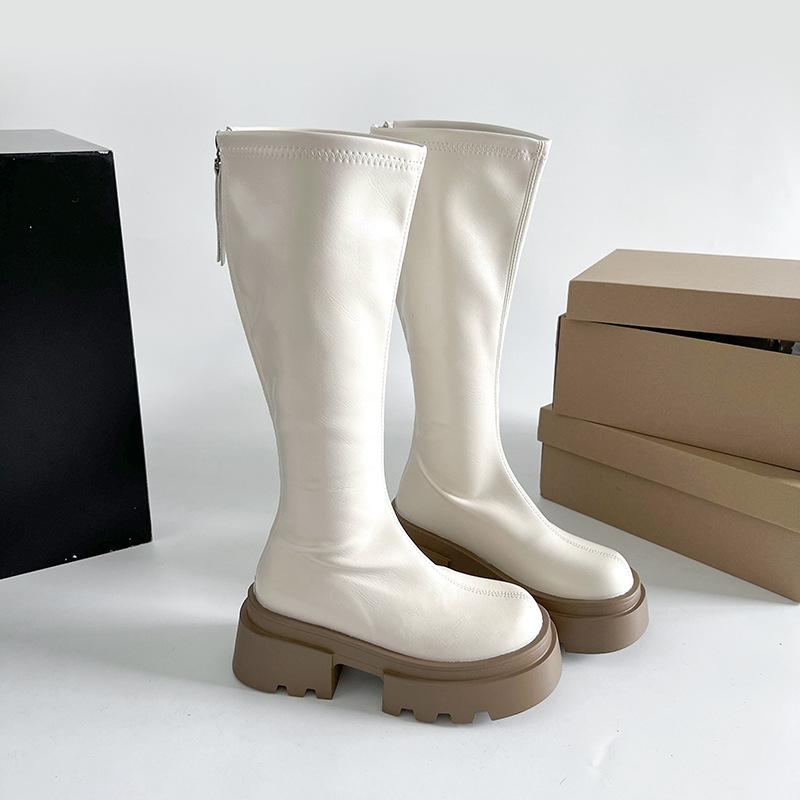 Brown Retro British Style Thick Heel Platform Boots Women's 2025 New Spring and Autumn But Knee Height Knight Boots