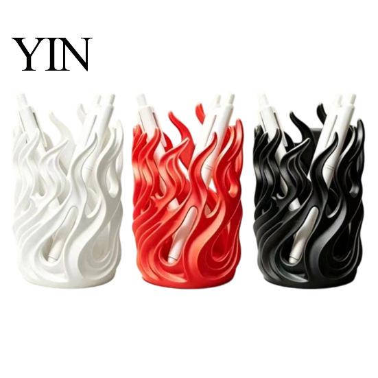 Creative Desk Ornaments Flame Shape Pen Holder, 3D Printed Hollow Pencil Cup, Desktop Storage for Utility Knives Decorative Organizer Makeup