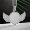 Htpwe Angel Wings Mirror Photo Memorial Pendant Inlaid with Ice Crystal Zirconia Necklace Couple Trendy Zircon Birthday Gift