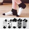 5/10 Pairs Casual Socks for Spring Summer In Black and White Cow and Zebra Patterns Versatile Design Cute College Style Short Calf Cotton Socks